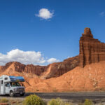 An RV along the road in Capitol Reef National Park, Utah